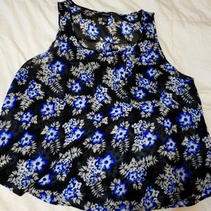 Blue floral loose fitting sheer tank top